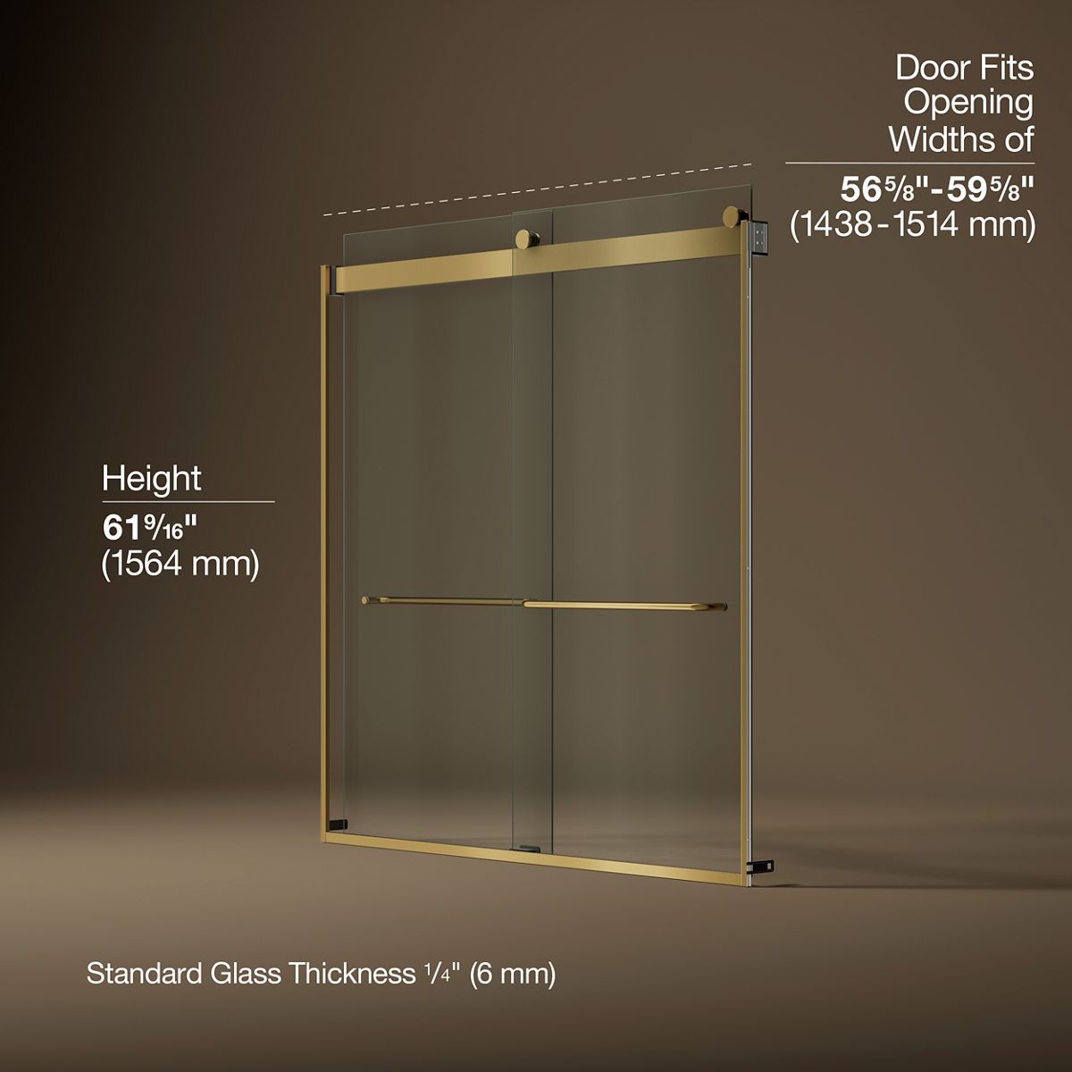 Levity® 56-5/8"-59-5/8" W x 62" H bypass bath door with 1/4"-thick Crystal Clear glass