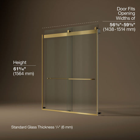 Levity® 56-5/8"-59-5/8" W x 62" H bypass bath door with 1/4"-thick Crystal Clear glass
