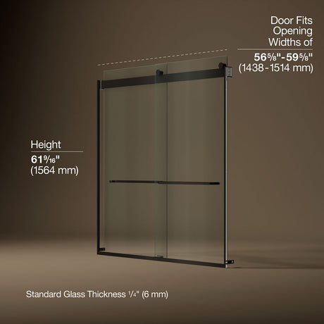 Levity® 56-5/8"-59-5/8" W x 62" H bypass bath door with 1/4"-thick Crystal Clear glass