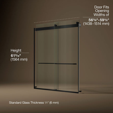 Levity® 56-5/8"-59-5/8" W x 62" H bypass bath door with 1/4"-thick Crystal Clear glass