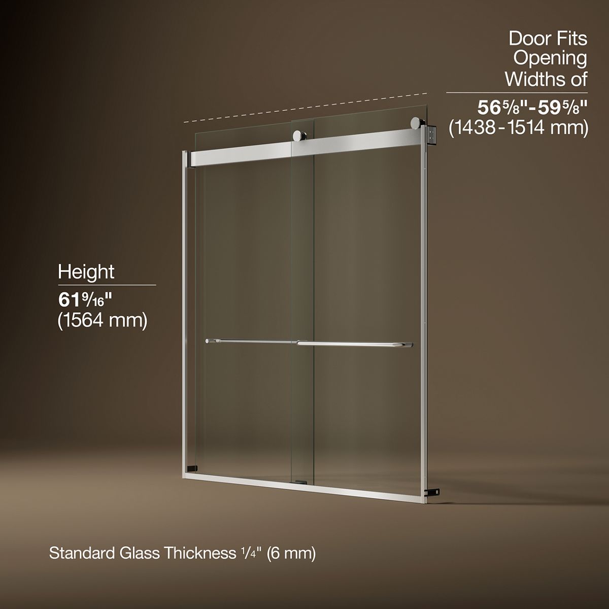 Levity® 56-5/8"-59-5/8" W x 62" H bypass bath door with 1/4"-thick Crystal Clear glass