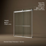 Levity® 56-5/8"-59-5/8" W x 62" H bypass bath door with 1/4"-thick Crystal Clear glass