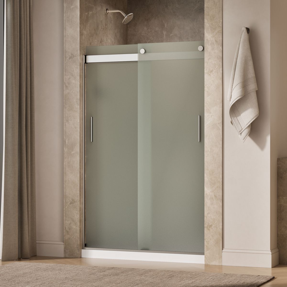 Levity® 43-5/8"-47-5/8" W x 74" H bypass shower door with 1/4"-thick Frosted glass