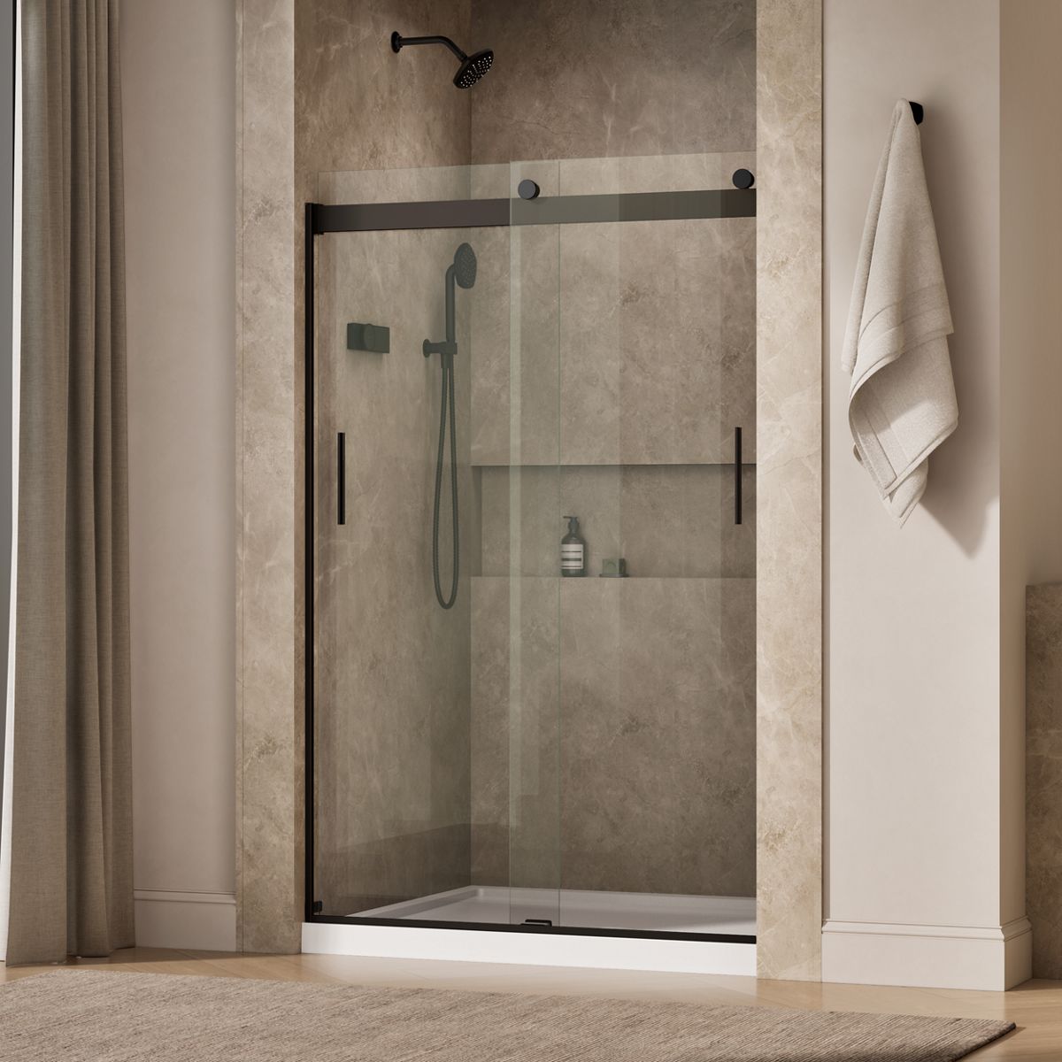 Levity® 44-11/16"-47-5/8" W x 74" H bypass shower door with 1/4"-thick Crystal Clear glass
