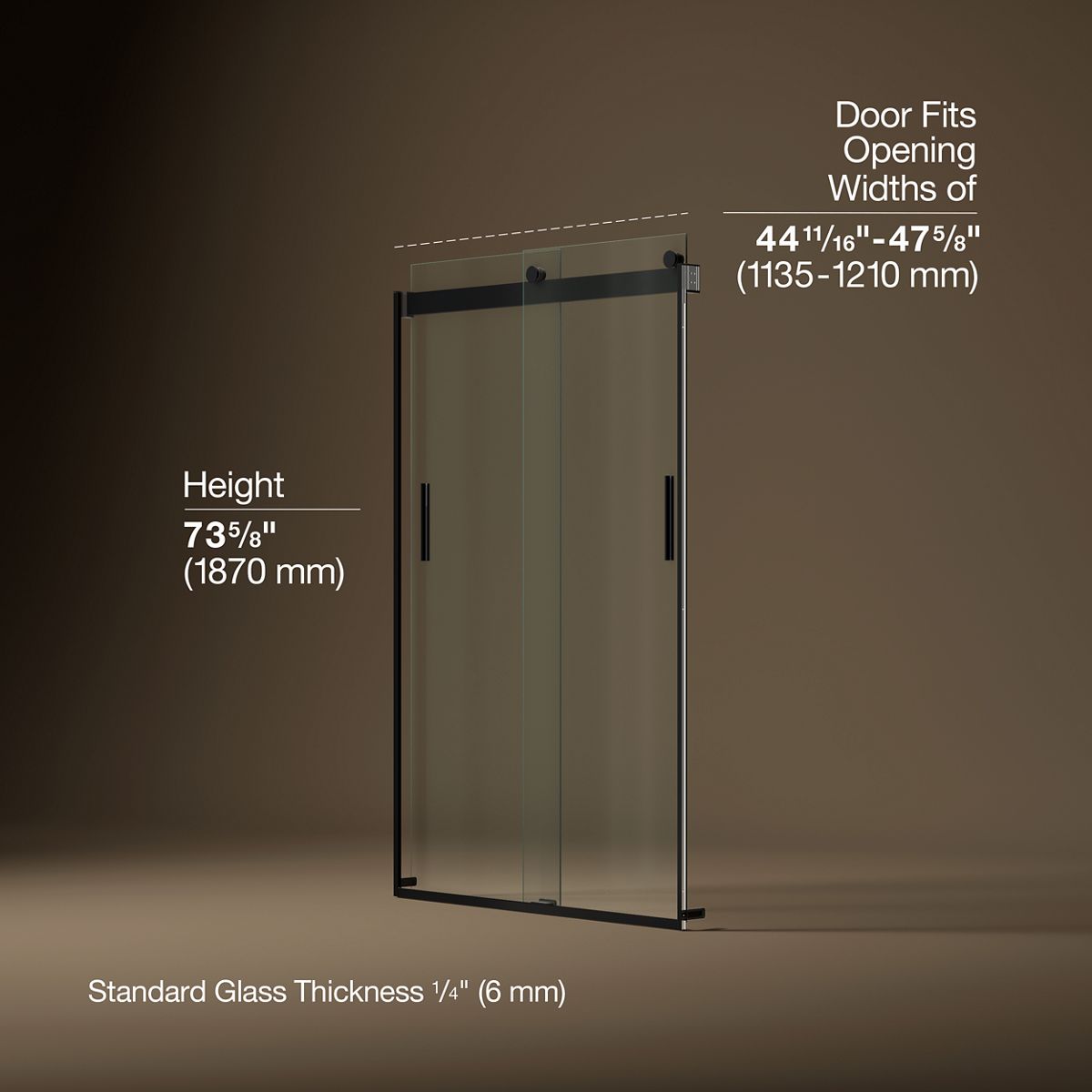 Levity® 44-11/16"-47-5/8" W x 74" H bypass shower door with 1/4"-thick Crystal Clear glass