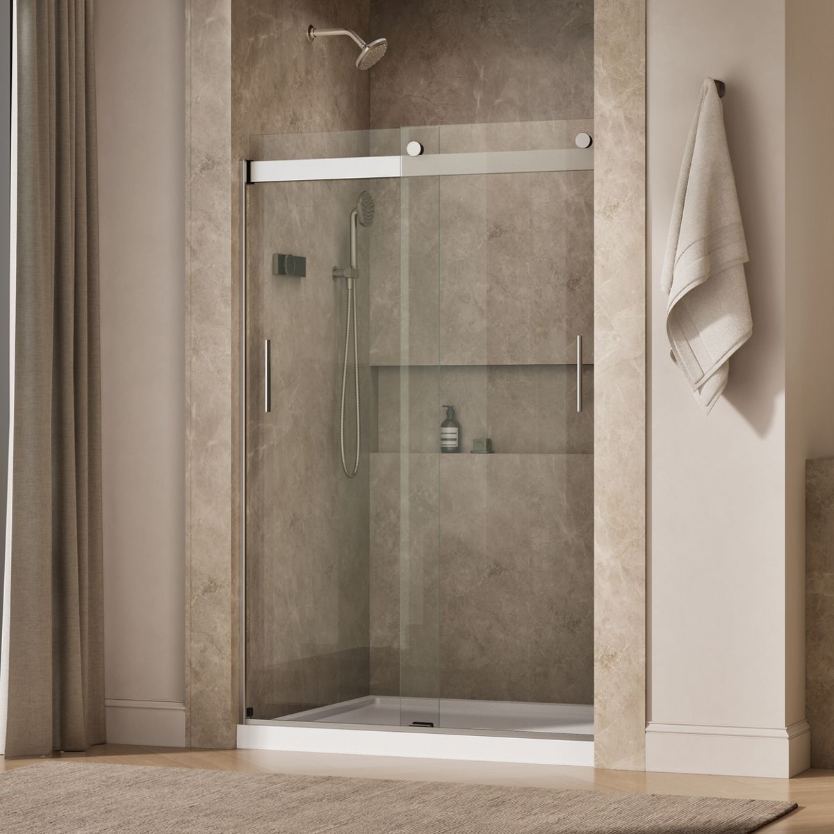 Levity® 44-11/16"-47-5/8" W x 74" H bypass shower door with 1/4"-thick Crystal Clear glass