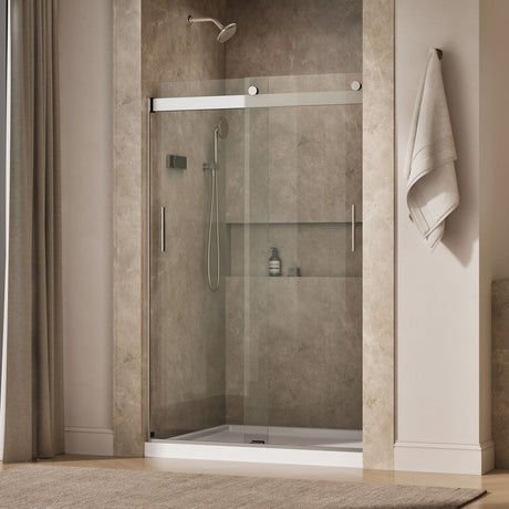 Levity® 44-11/16"-47-5/8" W x 74" H bypass shower door with 1/4"-thick Crystal Clear glass