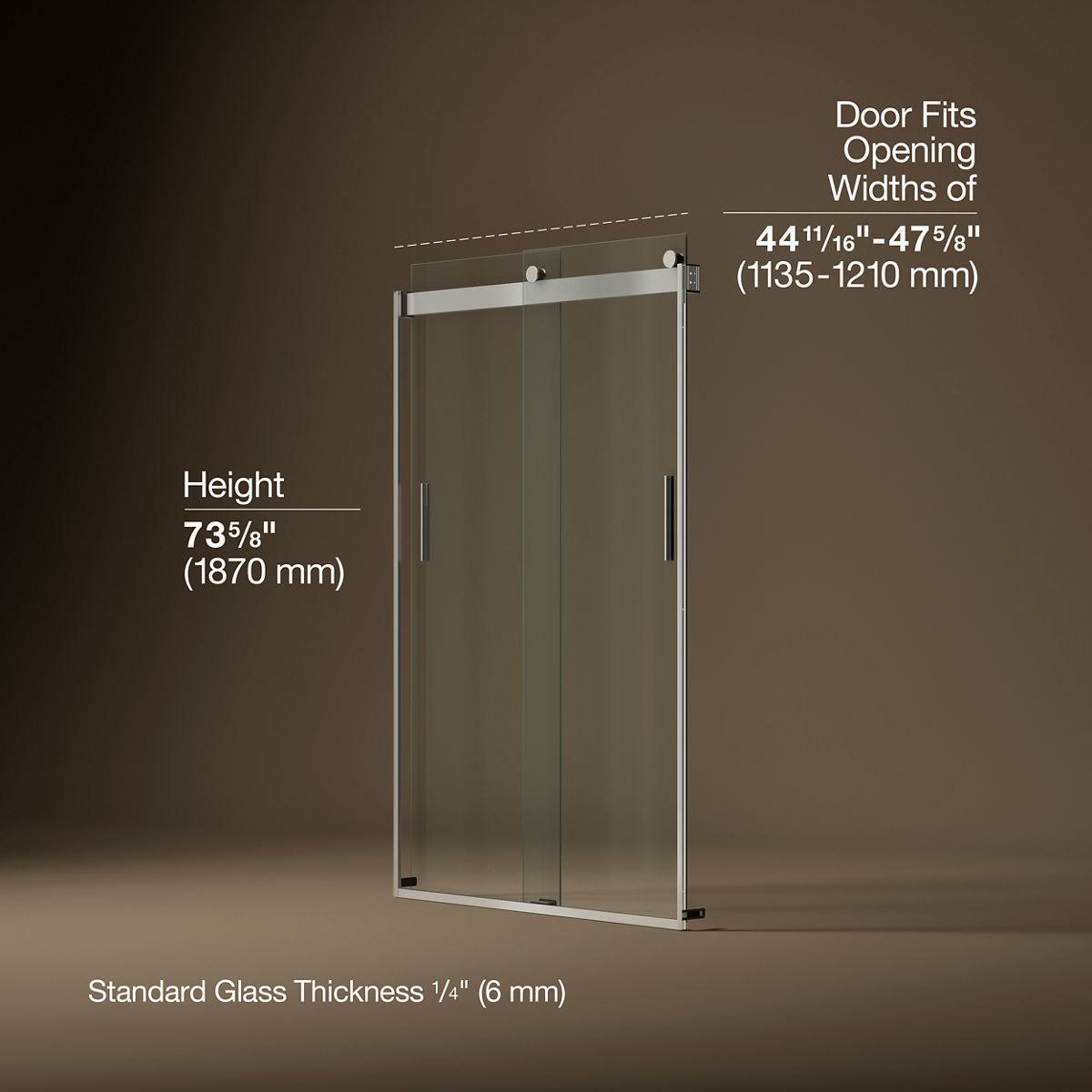 Levity® 44-11/16"-47-5/8" W x 74" H bypass shower door with 1/4"-thick Crystal Clear glass