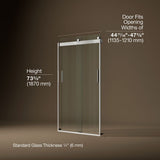 Levity® 44-11/16"-47-5/8" W x 74" H bypass shower door with 1/4"-thick Crystal Clear glass