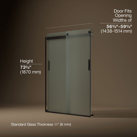 Levity® 56-5/8"-59-5/8" W x 74" H bypass shower door with 1/4"-thick Frosted glass