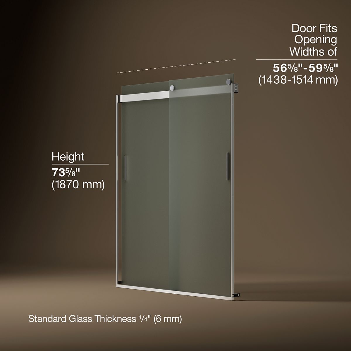 Levity® 56-5/8"-59-5/8" W x 74" H bypass shower door with 1/4"-thick Frosted glass