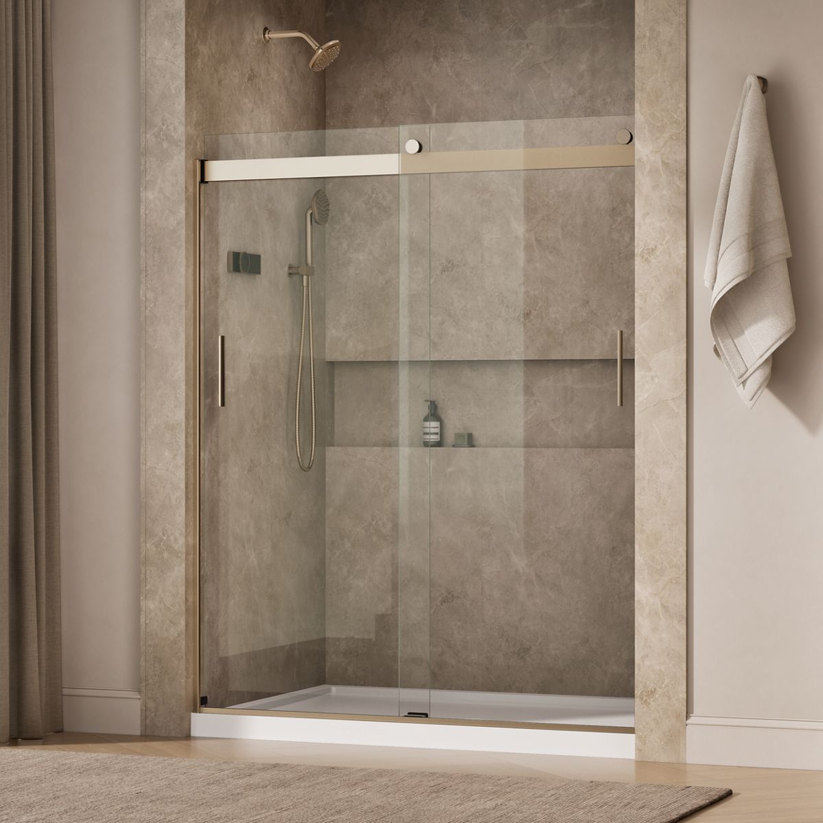 Levity® 56-5/8"-59-5/8" W x 74" H bypass shower door with 1/4"-thick Crystal Clear glass