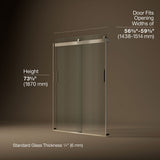 Levity® 56-5/8"-59-5/8" W x 74" H bypass shower door with 1/4"-thick Crystal Clear glass