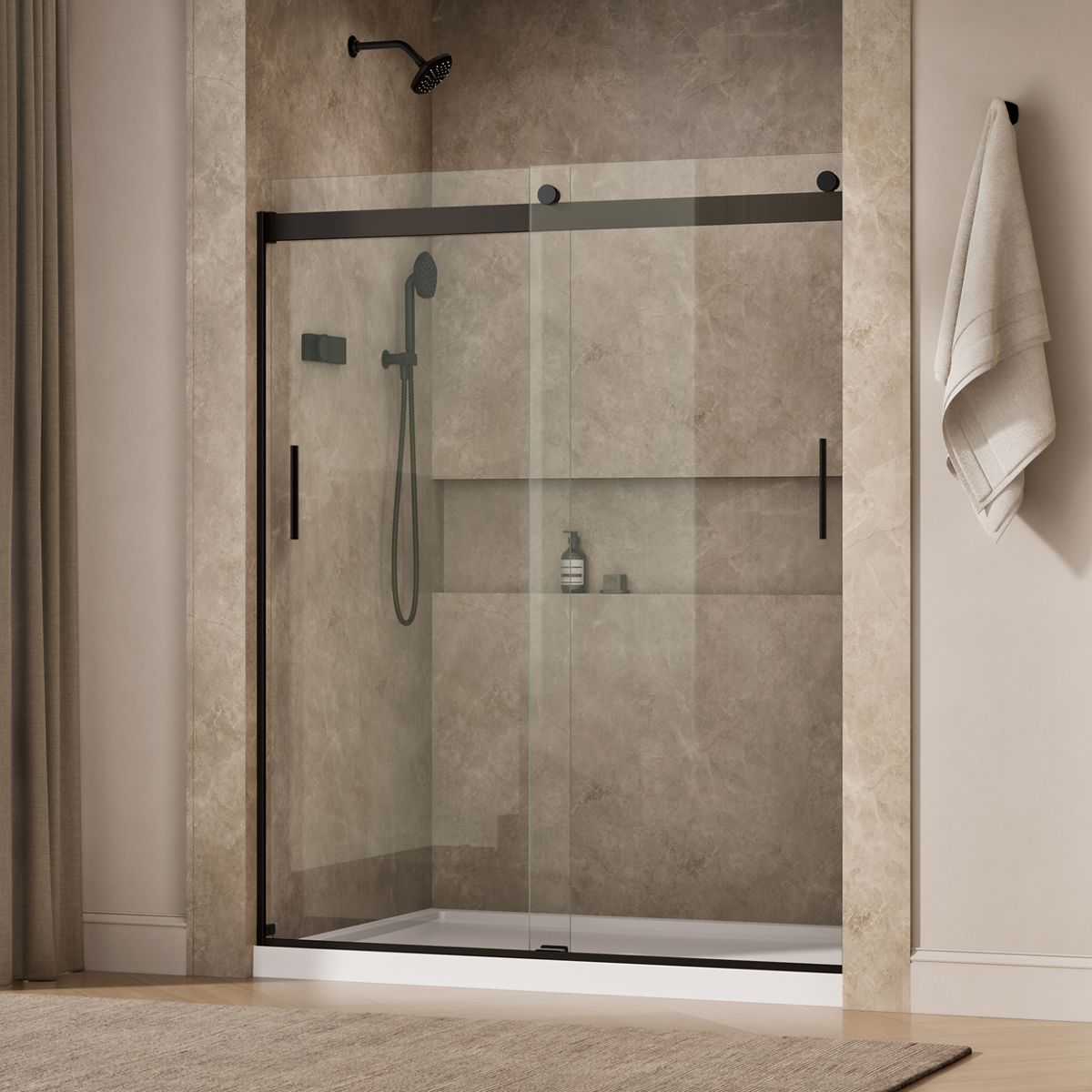 Levity® 56-5/8"-59-5/8" W x 74" H bypass shower door with 1/4"-thick Crystal Clear glass