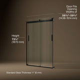 Levity® 56-5/8"-59-5/8" W x 74" H bypass shower door with 1/4"-thick Crystal Clear glass