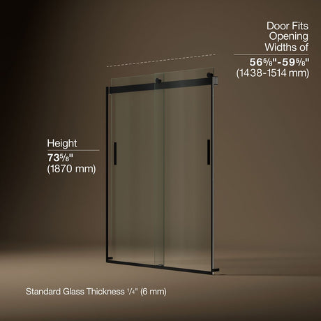 Levity® 56-5/8"-59-5/8" W x 74" H bypass shower door with 1/4"-thick Crystal Clear glass
