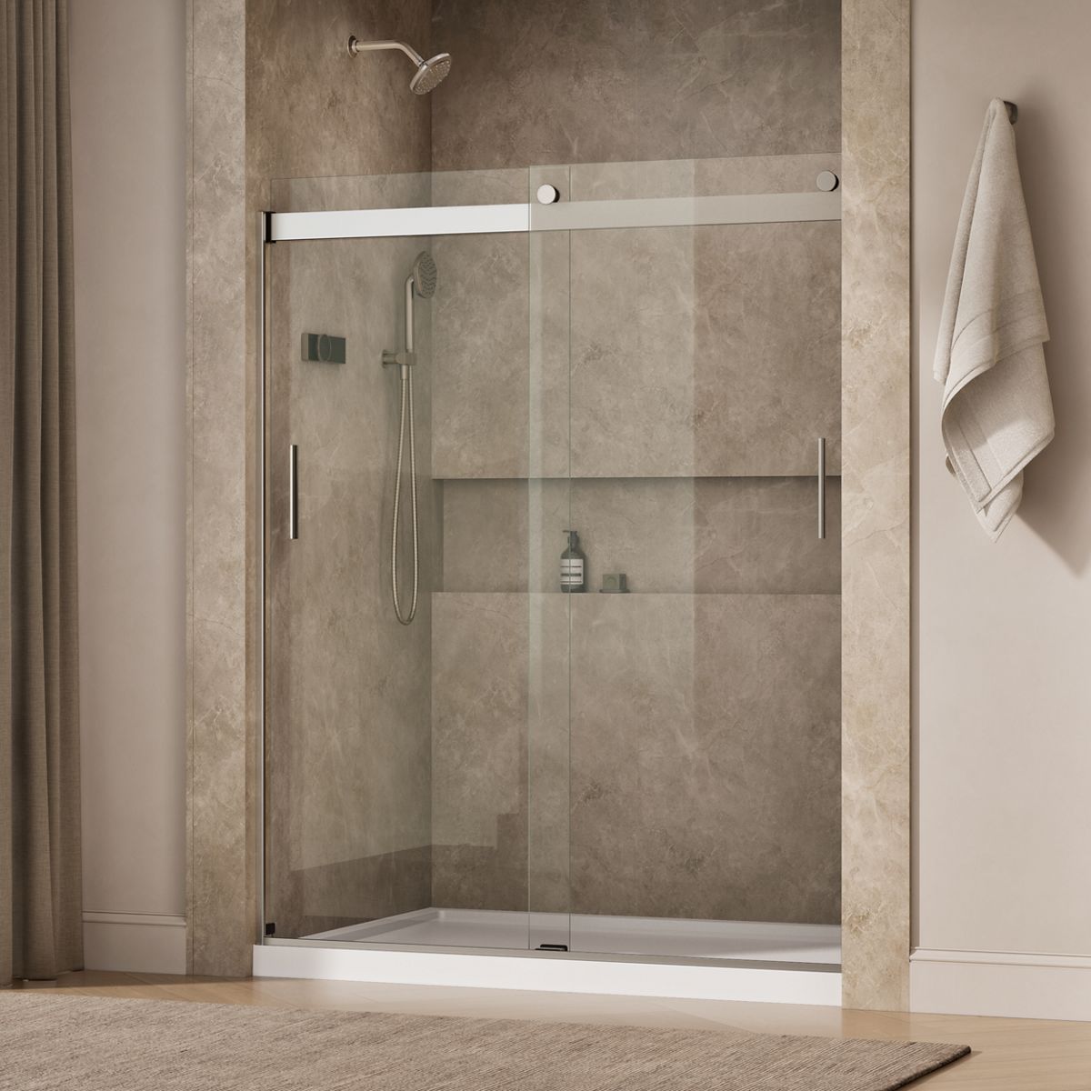 Levity® 56-5/8"-59-5/8" W x 74" H bypass shower door with 1/4"-thick Crystal Clear glass