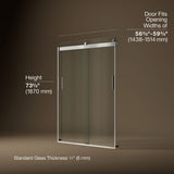 Levity® 56-5/8"-59-5/8" W x 74" H bypass shower door with 1/4"-thick Crystal Clear glass