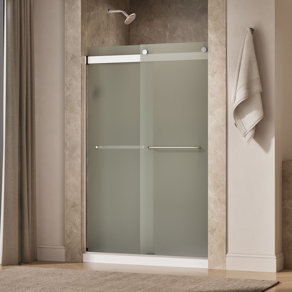Levity® 44-5/8"-47-5/8" W x 74" H bypass shower door with 1/4"-thick Frosted glass