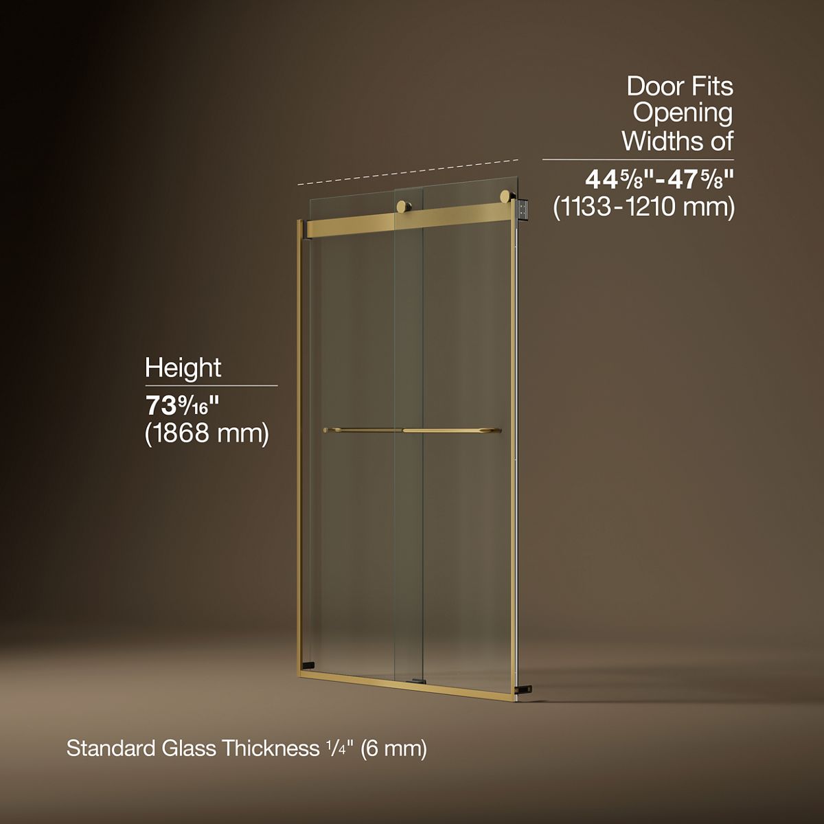 Levity® 44-5/8"-47-5/8" W x 74" H bypass shower door with 1/4"-thick Crystal Clear glass