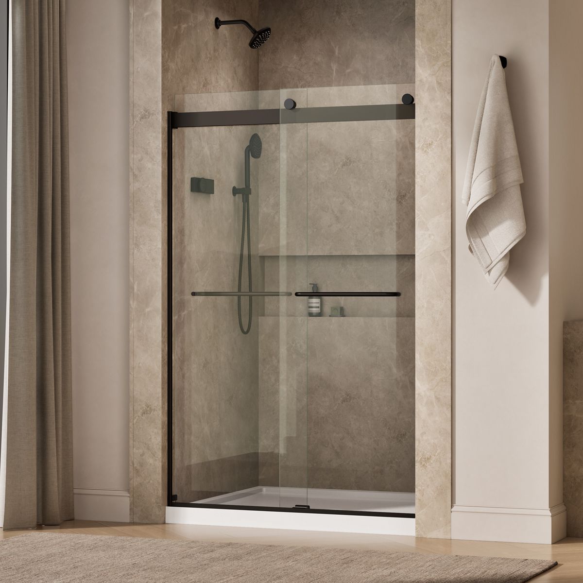 Levity® 44-5/8"-47-5/8" W x 74" H bypass shower door with 1/4"-thick Crystal Clear glass