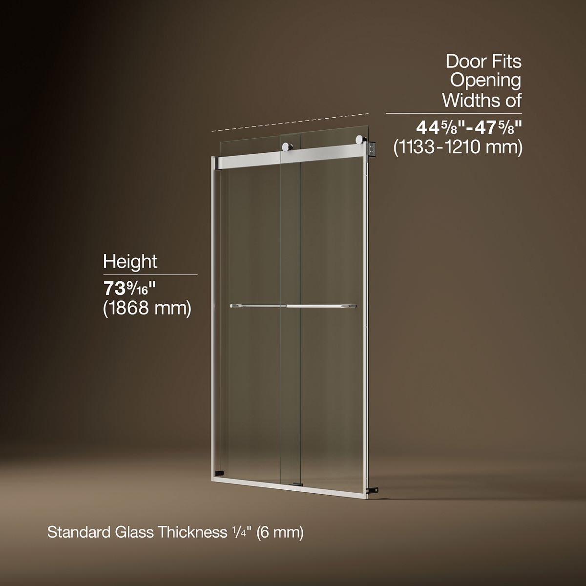 Levity® 44-5/8"-47-5/8" W x 74" H bypass shower door with 1/4"-thick Crystal Clear glass