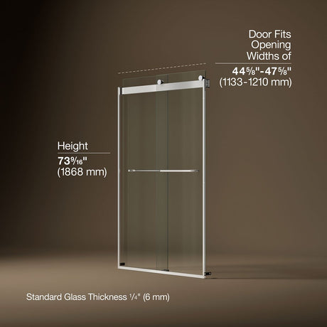 Levity® 44-5/8"-47-5/8" W x 74" H bypass shower door with 1/4"-thick Crystal Clear glass