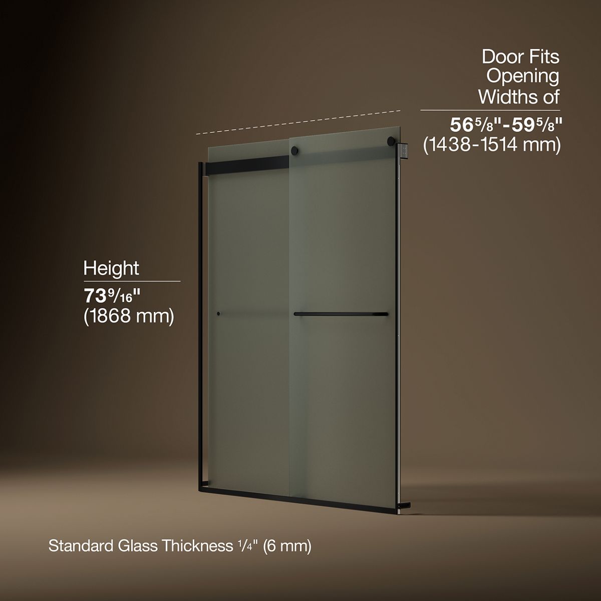 Levity® 56-5/8"-59-5/8" W x 74" H bypass shower door with 1/4"-thick Frosted glass