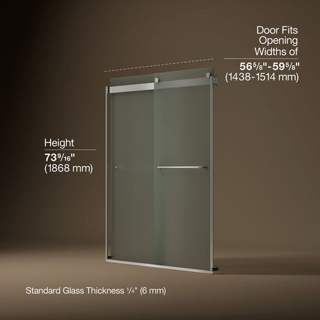 Levity® 56-5/8"-59-5/8" W x 74" H bypass shower door with 1/4"-thick Frosted glass