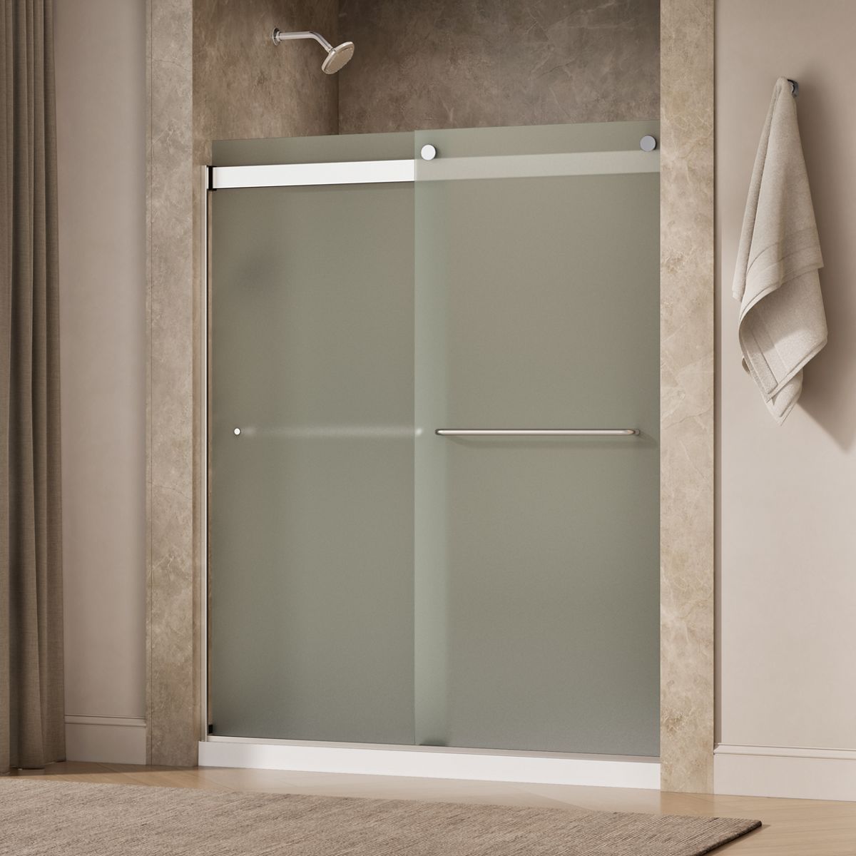 Levity® 56-5/8"-59-5/8" W x 74" H bypass shower door with 1/4"-thick Frosted glass