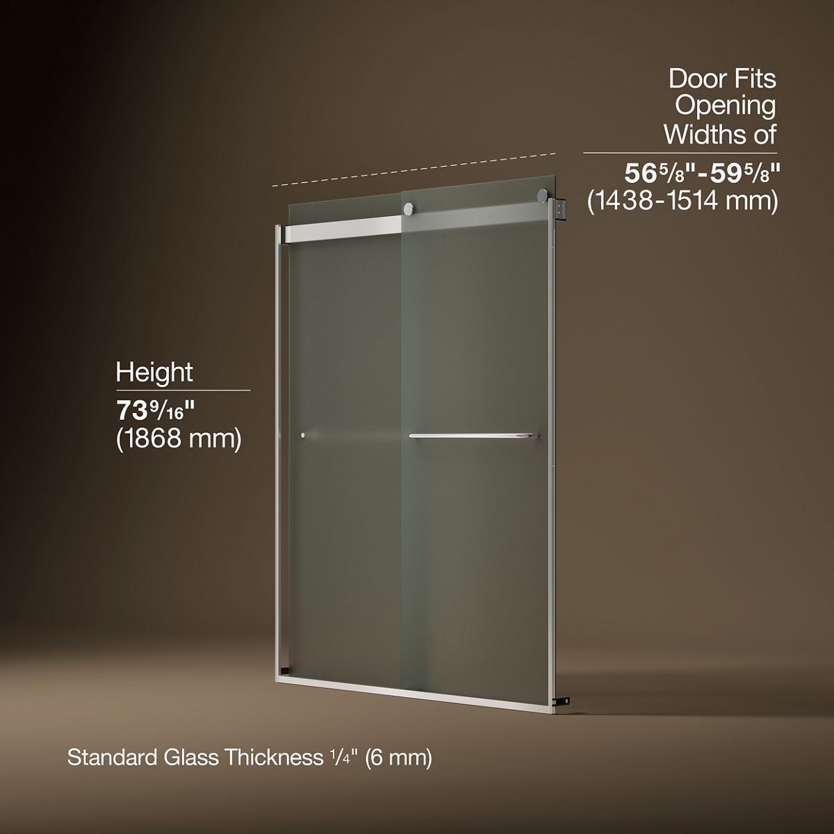 Levity® 56-5/8"-59-5/8" W x 74" H bypass shower door with 1/4"-thick Frosted glass