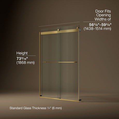 Levity® 56-5/8"-59-5/8" W x 74" H bypass shower door with 1/4"-thick Crystal Clear glass