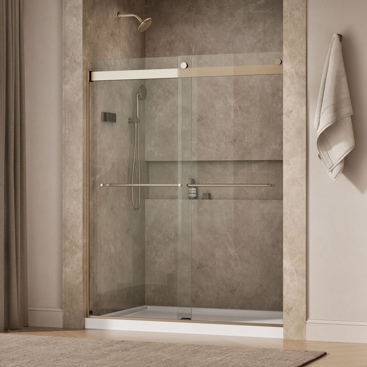 Levity® 56-5/8"-59-5/8" W x 74" H bypass shower door with 1/4"-thick Crystal Clear glass