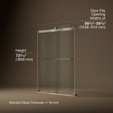 Levity® 56-5/8"-59-5/8" W x 74" H bypass shower door with 1/4"-thick Crystal Clear glass