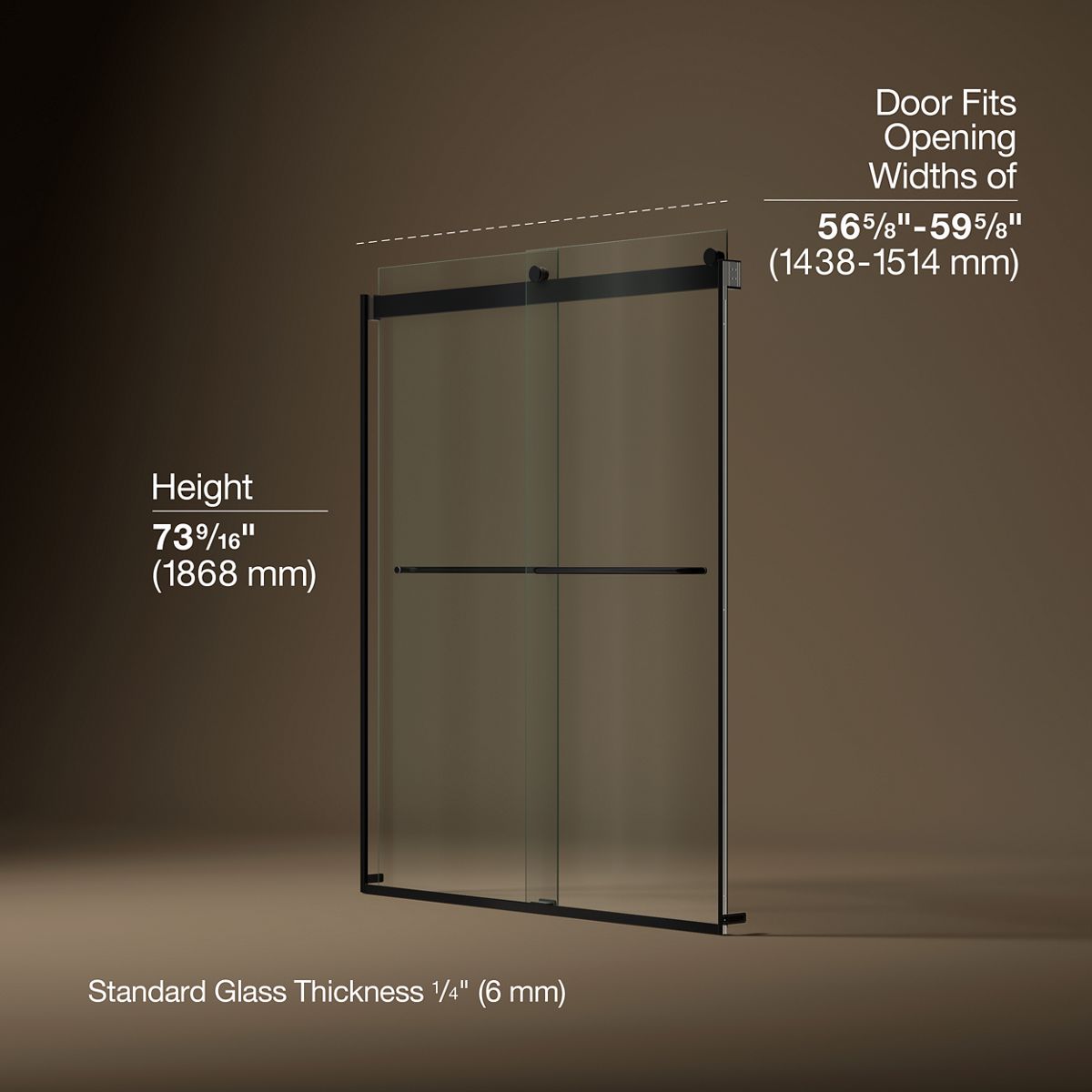 Levity® 56-5/8"-59-5/8" W x 74" H bypass shower door with 1/4"-thick Crystal Clear glass