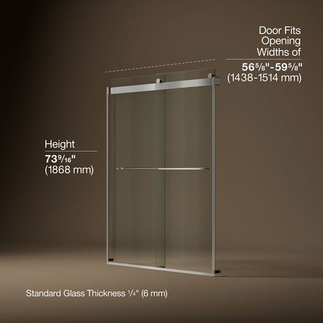 Levity® 56-5/8"-59-5/8" W x 74" H bypass shower door with 1/4"-thick Crystal Clear glass