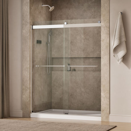 Levity® 56-5/8"-59-5/8" W x 74" H bypass shower door with 1/4"-thick Crystal Clear glass