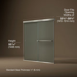 Revel® 55-5/8"-59-5/8" W x 55-1/2" H bypass bath door with 1/4"-thick Frosted glass