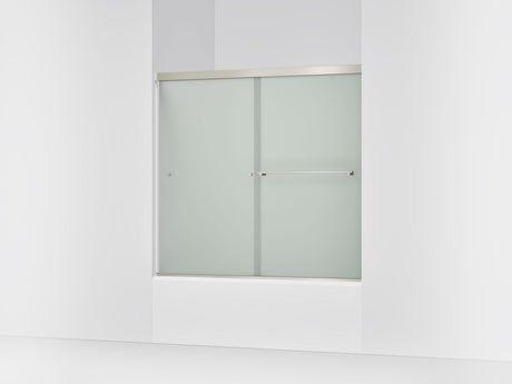 Revel® 55-5/8"-59-5/8" W x 55-1/2" H bypass bath door with 1/4"-thick Frosted glass