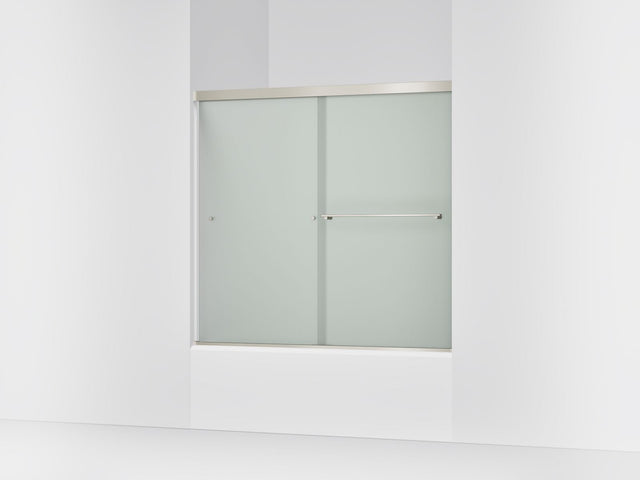 Revel® 55-5/8"-59-5/8" W x 55-1/2" H bypass bath door with 1/4"-thick Frosted glass