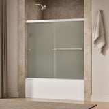 Revel® 55-5/8"-59-5/8" W x 55-1/2" H bypass bath door with 1/4"-thick Frosted glass