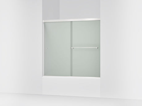 Revel® 55-5/8"-59-5/8" W x 55-1/2" H bypass bath door with 1/4"-thick Frosted glass