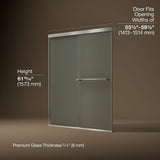 Revel® 55-5/8"-59-5/8" W x 62" H bypass bath door with 5/16"-thick Frosted glass
