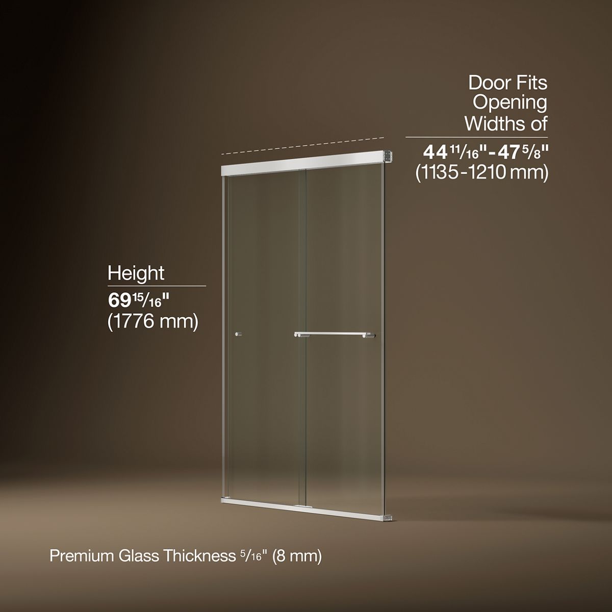 Revel® 44-5/8"-47-5/8" W x 70" H bypass shower door with 5/16"-thick Crystal Clear glass