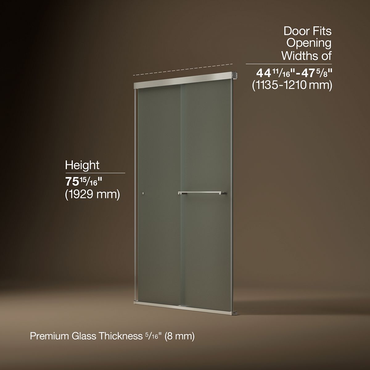 Revel® 44-5/8"-47-5/8" W x 76" H bypass shower door with 5/16"-thick Frosted glass