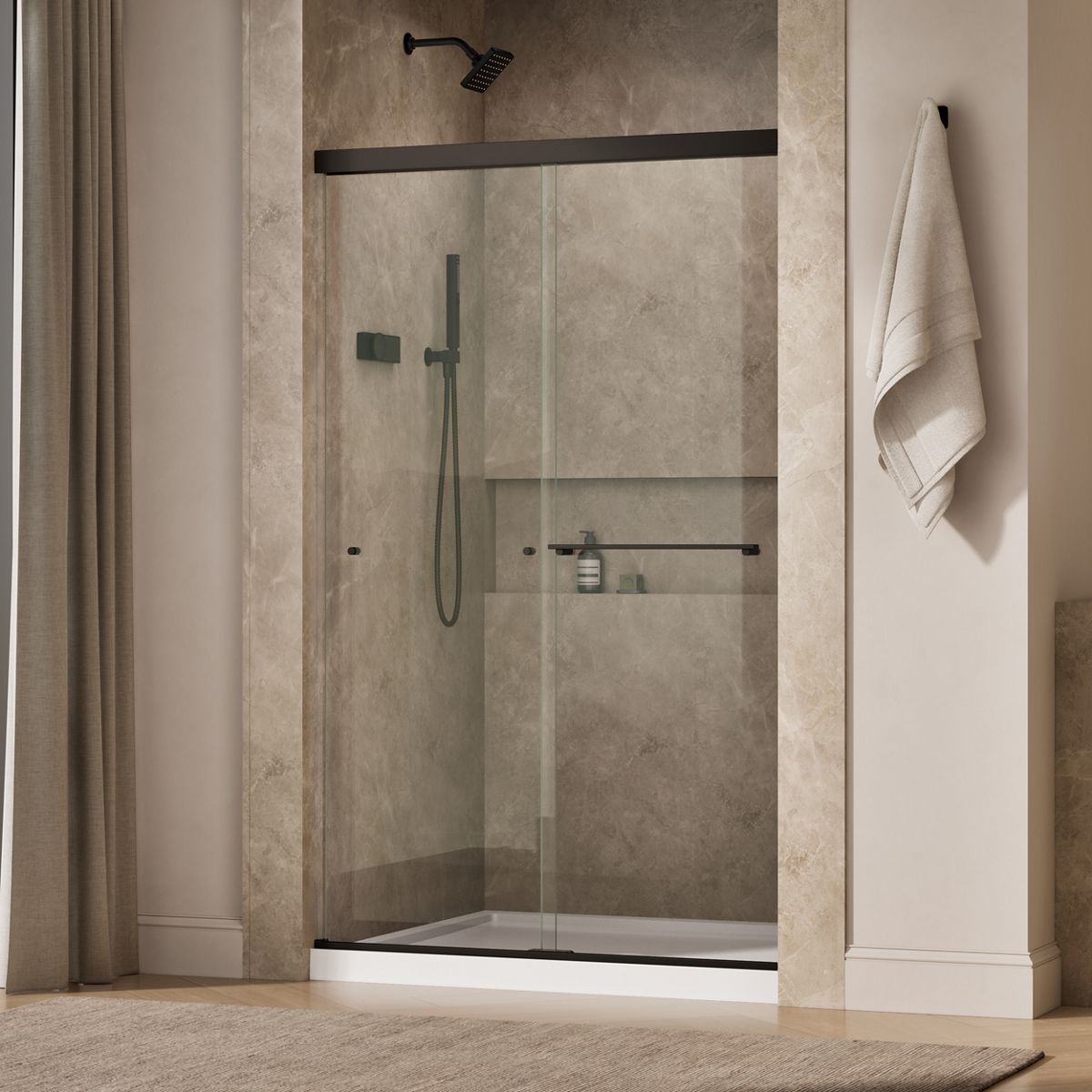 Revel® 44-5/8"-47-5/8" W x 76" H bypass shower door with 5/16"-thick Crystal Clear glass