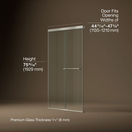 Revel® 44-5/8"-47-5/8" W x 76" H bypass shower door with 5/16"-thick Crystal Clear glass