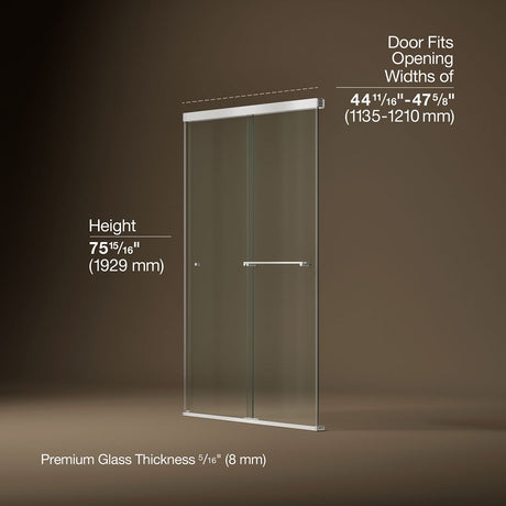 Revel® 44-5/8"-47-5/8" W x 76" H bypass shower door with 5/16"-thick Crystal Clear glass