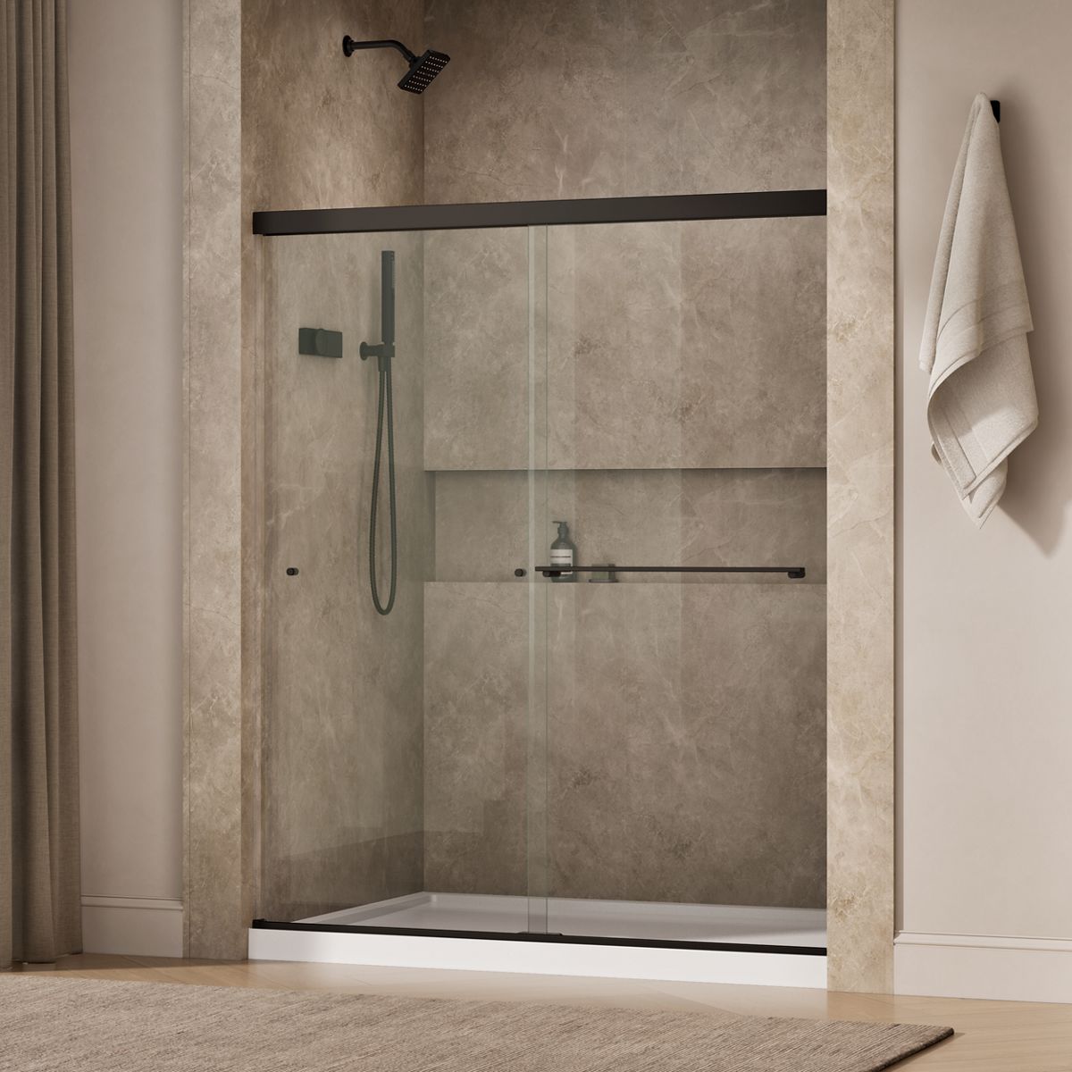 Revel® 55-5/8"-59-5/8" W x 70" H bypass shower door with 5/16"-thick Crystal Clear glass