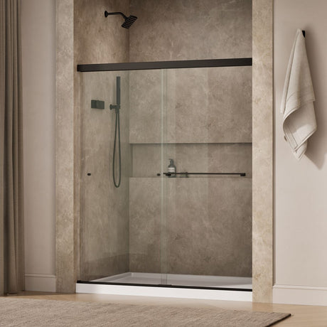 Revel® 55-5/8"-59-5/8" W x 70" H bypass shower door with 5/16"-thick Crystal Clear glass